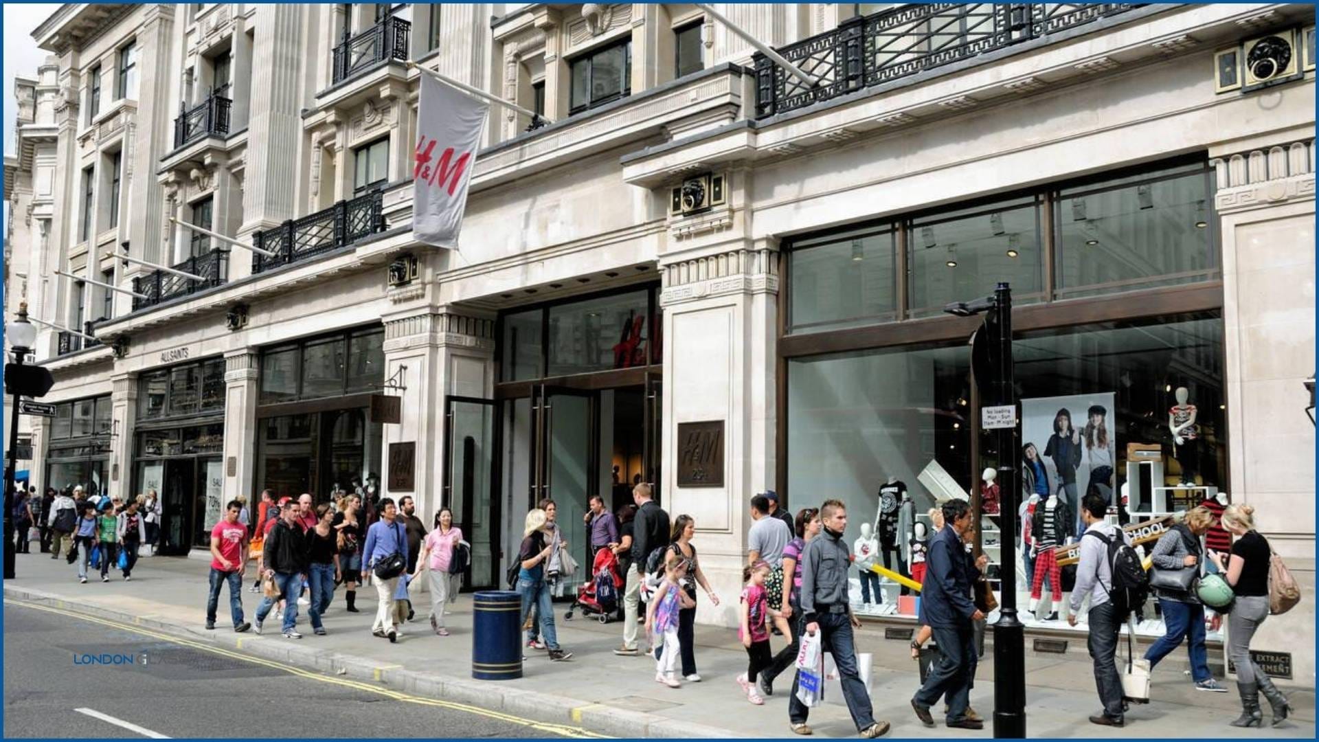 Shoppers walking along Oxford Street in London on a busy day