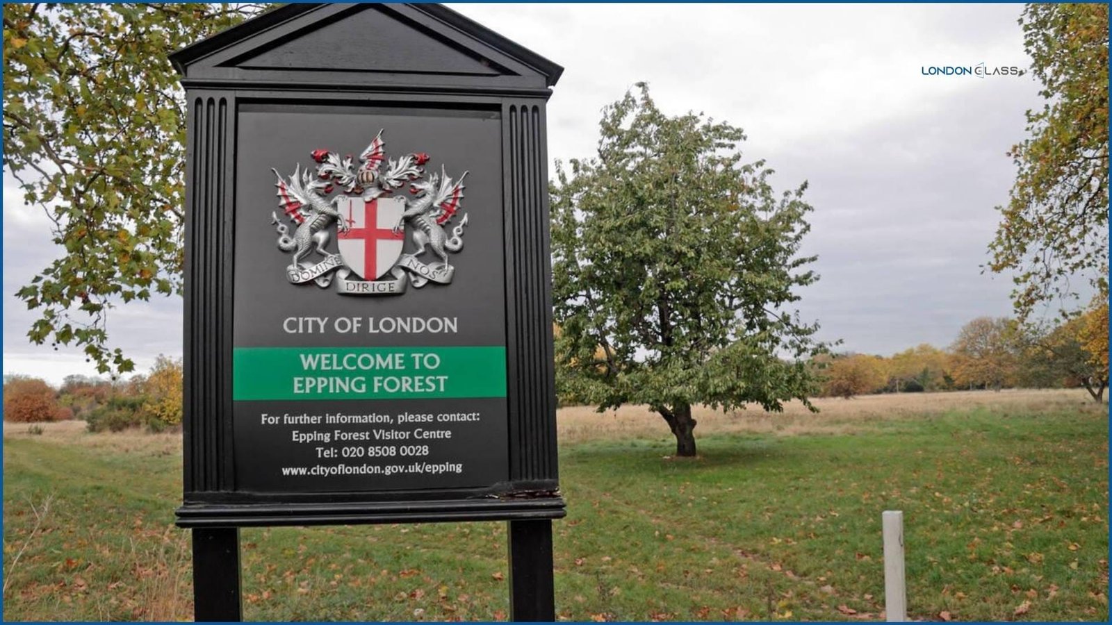 Entrance sign for Epping Forest welcoming visitors to the natural reserve