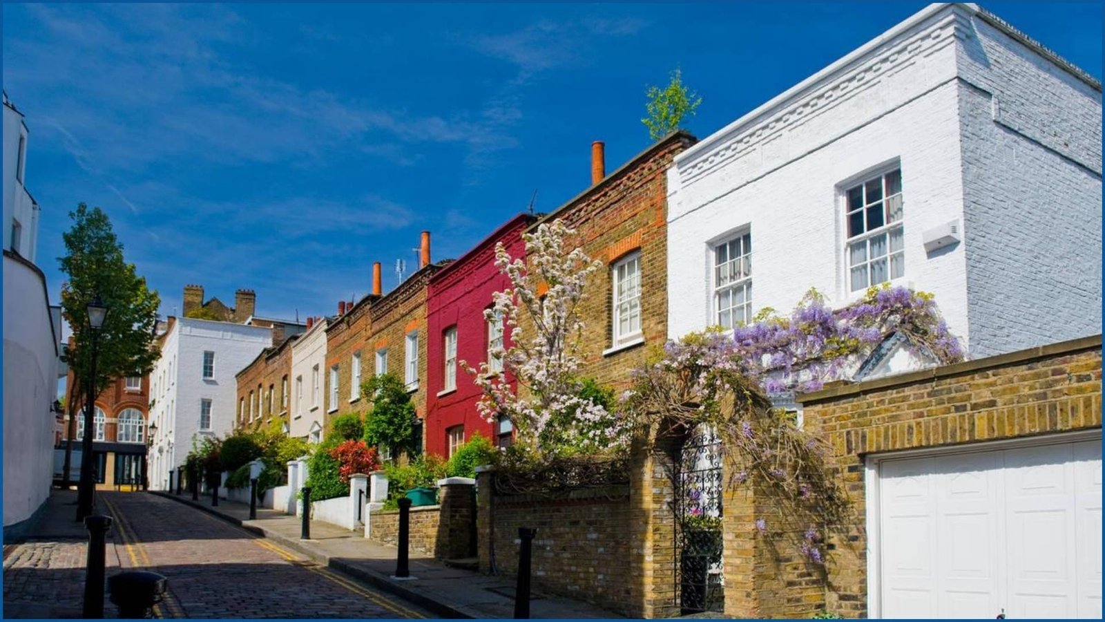 Row of Colorful Victorian Cottages in Hampstead village