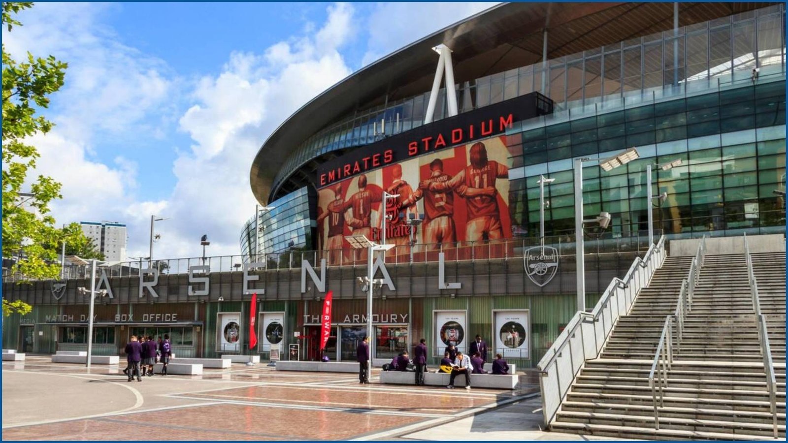 Emirates Stadium entrance with large Arsenal logo