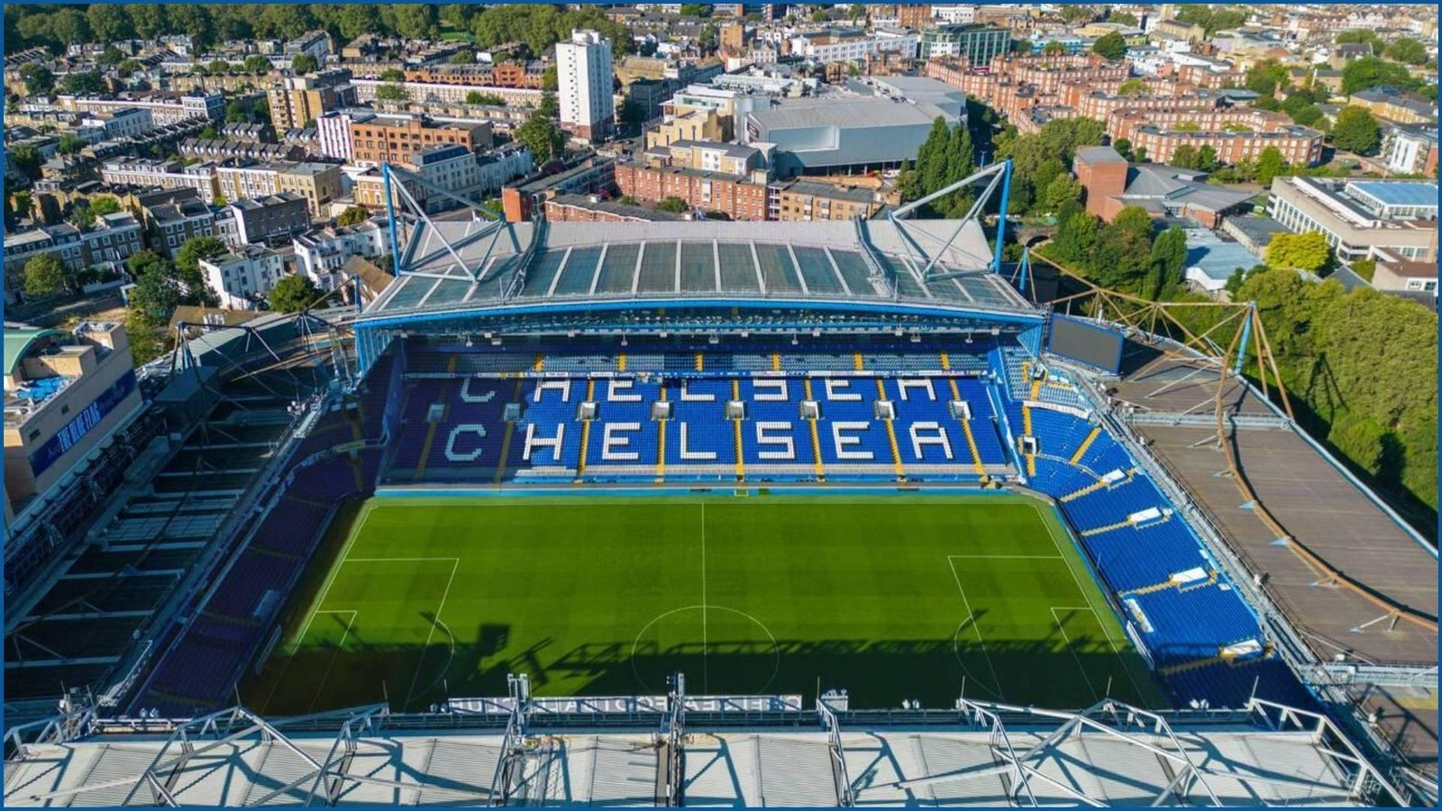 Aerial view of Stamford Bridge Stadium in London, home of Chelsea FC