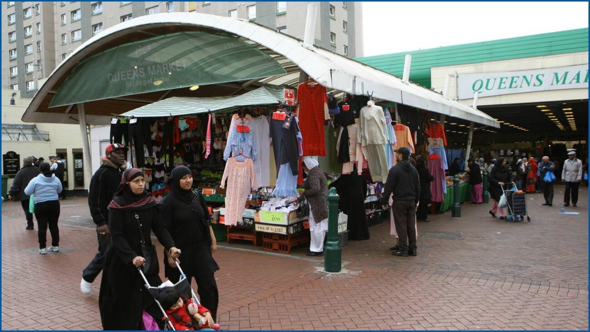 Shoppers at Queens Market in London