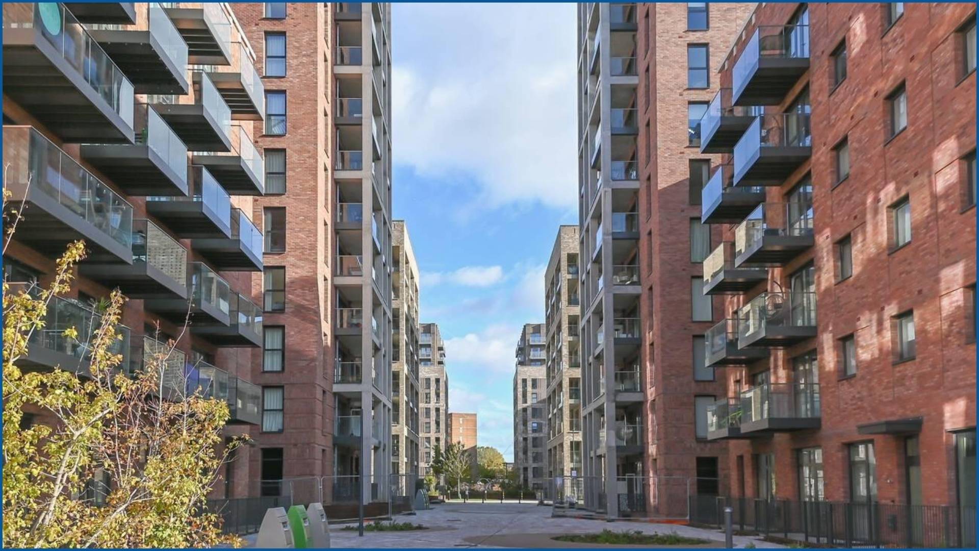 Modern apartment buildings with balconies near Green Street in London