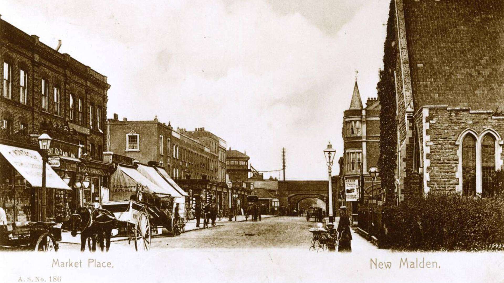 Historic photograph of Market Place in New Malden.