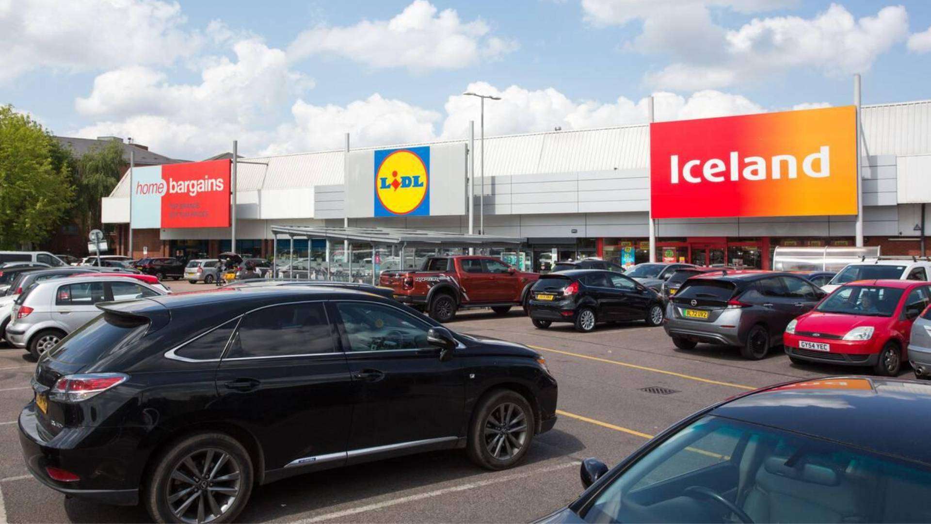 Lidl, Iceland, and Home Bargains in a busy Chadwell Heath shopping area.