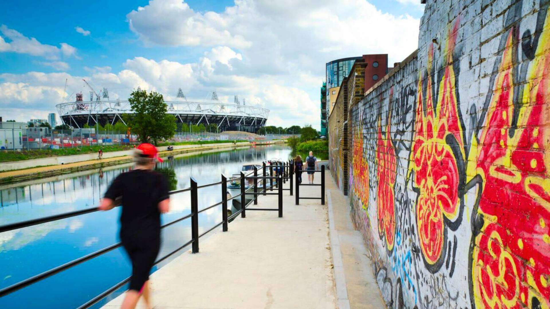 The River Walk near the Queen Elizabeth Olympic Park in Hackney Wick, London.